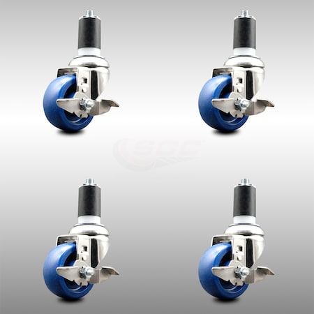 3.5 Inch 316SS Solid Poly Swivel 1-5/8 Inch Expanding Stem Caster Set Brake SCC